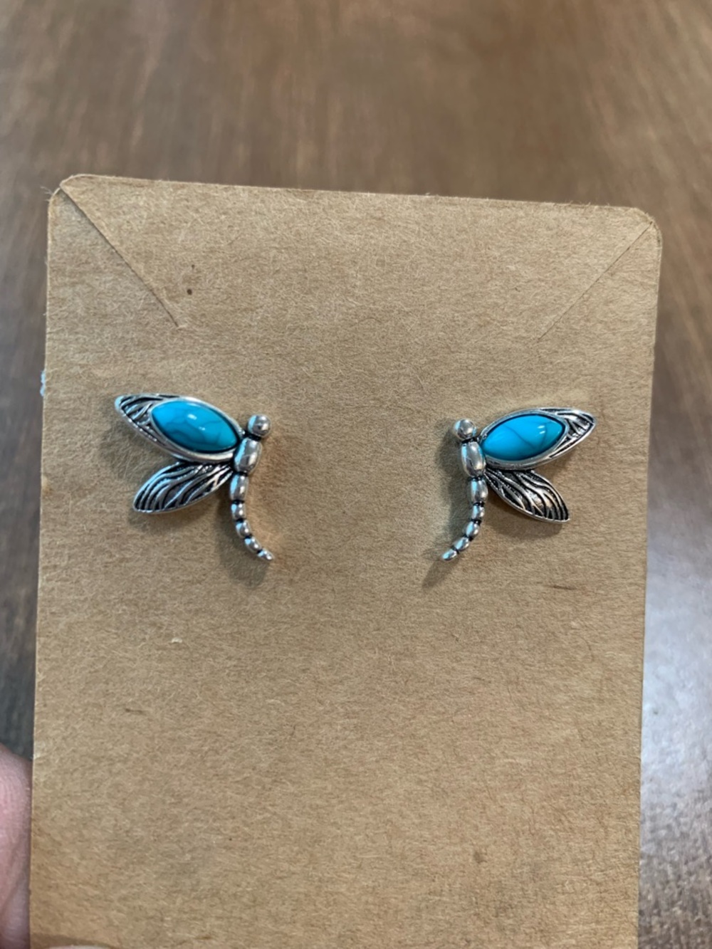 Turquoise Dragonfly Earrings - Silver Tone Accent
